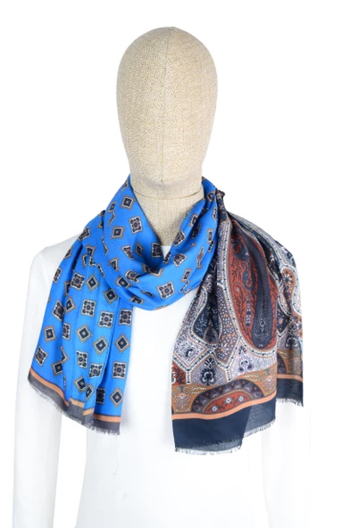 Erkek Şal ve Geometrik Desenli Pamuk Fular