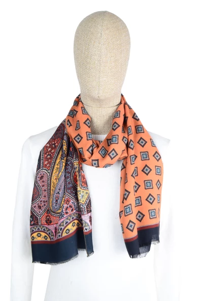 Erkek Şal ve Geometrik Desenli Pamuk Fular - 6