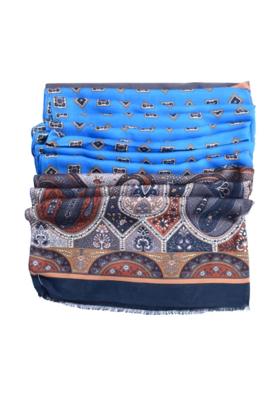 Erkek Şal ve Geometrik Desenli Pamuk Fular - 2