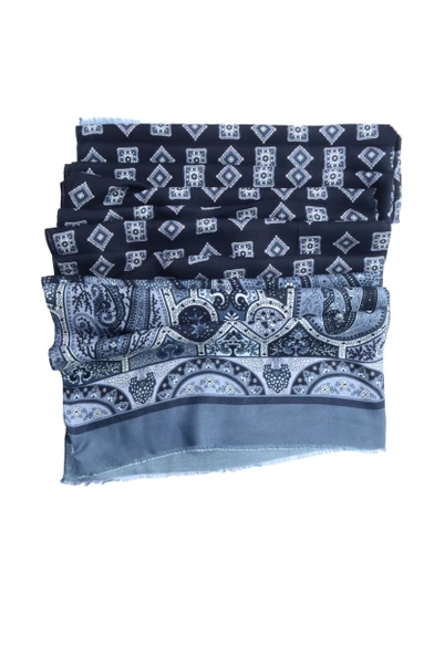 Erkek Şal ve Geometrik Desenli Pamuk Fular - 8