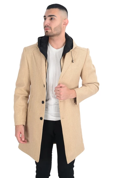 Cengiz İnler Erkek Kapüşonlu Uzun Kaşe Kaban - 11