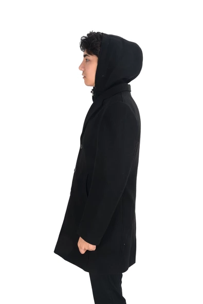 Cengiz İnler Erkek Kapüşonlu Uzun Kaşe Kaban - 5