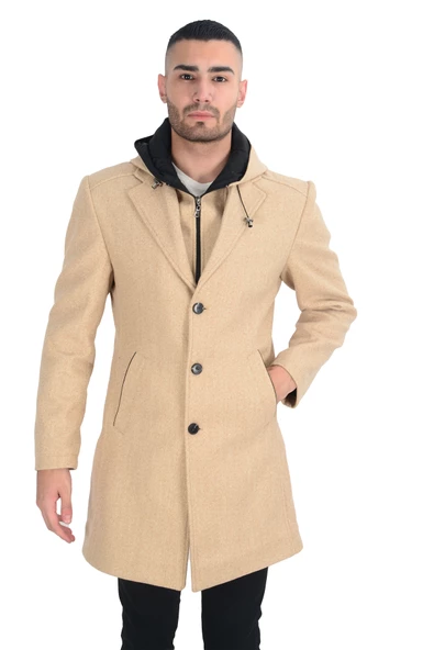 Cengiz İnler Erkek Kapüşonlu Uzun Kaşe Kaban - 10