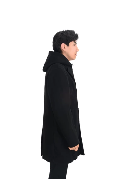 Cengiz İnler Erkek Kapüşonlu Uzun Kaşe Kaban - 2