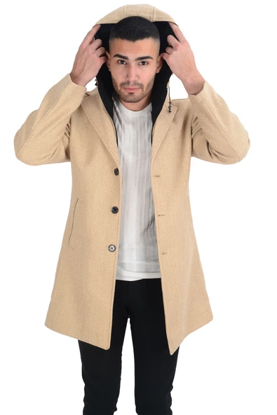 Cengiz İnler Erkek Kapüşonlu Uzun Kaşe Kaban - 9