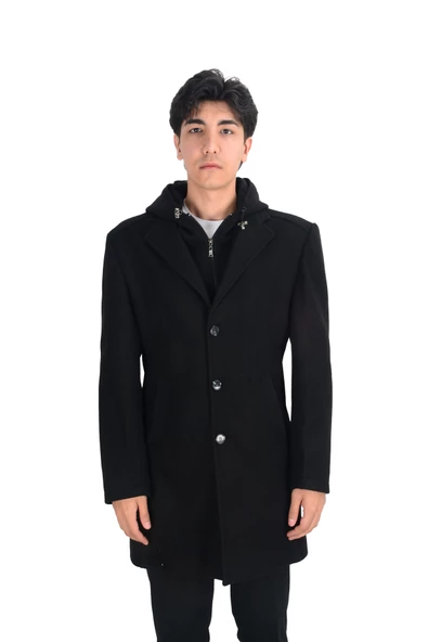 Cengiz İnler Erkek Kapüşonlu Uzun Kaşe Kaban - 4