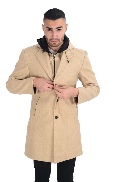 Cengiz İnler Erkek Kapüşonlu Uzun Kaşe Kaban - 12