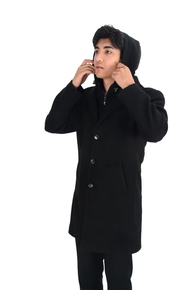 Cengiz İnler Erkek Kapüşonlu Uzun Kaşe Kaban - 6