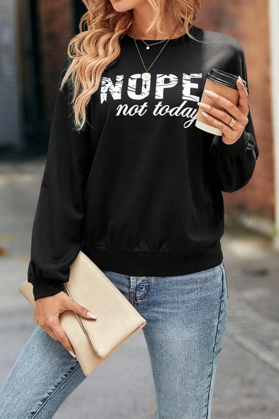 Unisex NOPE Baskılı Bisiklet Yaka Sweatshirt