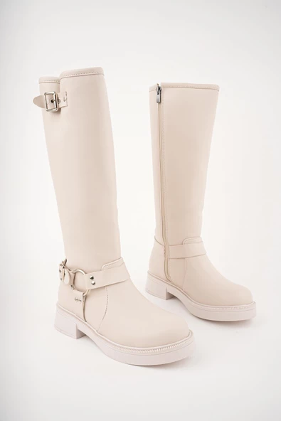 Muggo GİSELE Garantili Fermuarlı Kemer Detaylı Kadın Kışlık Çizme - 2