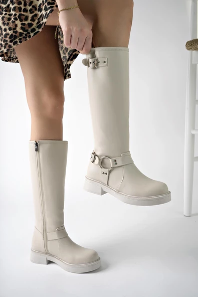 Muggo GİSELE Garantili Fermuarlı Kemer Detaylı Kadın Kışlık Çizme - 7