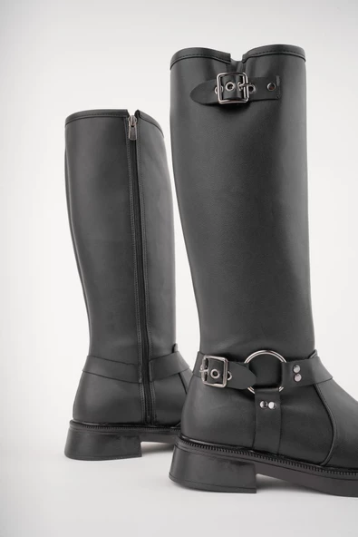 Muggo GİSELE Garantili Fermuarlı Kemer Detaylı Kadın Kışlık Çizme - 11