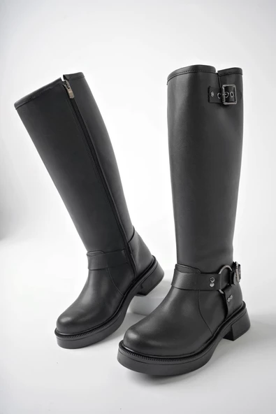 Muggo GİSELE Garantili Fermuarlı Kemer Detaylı Kadın Kışlık Çizme - 9