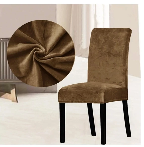 Mandaş Kadife Sandalye Kılıfı Örtüsü 6 adet k kahve