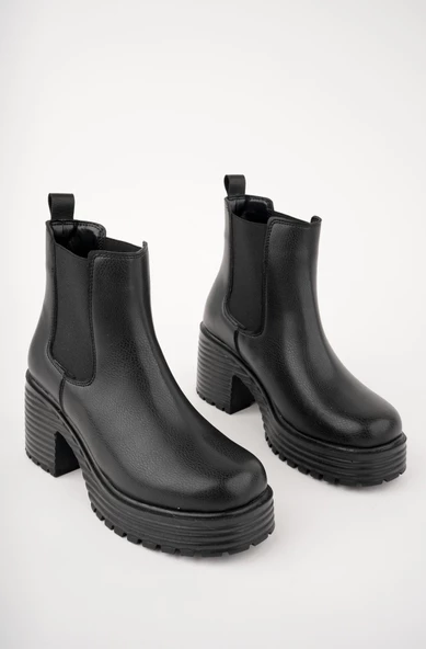 Muggo MACHA Garantili Kalın Taban Platform Topuklu Kadın Bot - 6