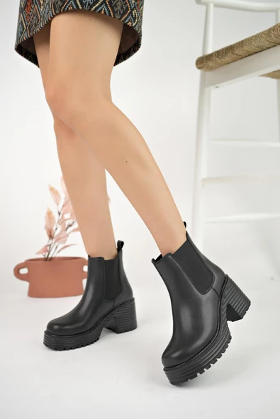 Muggo MACHA Garantili Kalın Taban Platform Topuklu Kadın Bot - 8