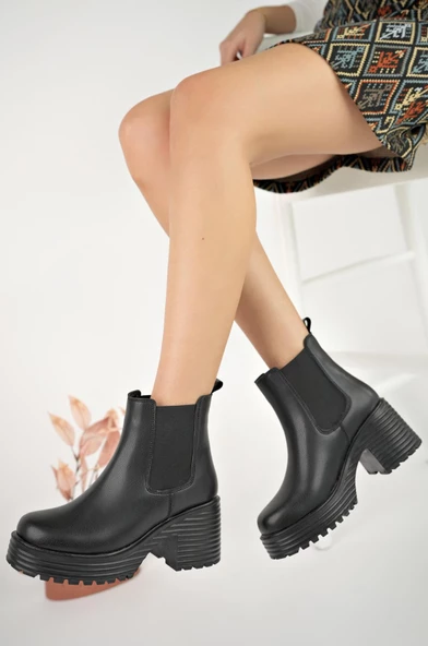 Muggo MACHA Garantili Kalın Taban Platform Topuklu Kadın Bot - 3