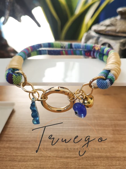 İkili Kedi Köpek Boyun Tasması Bohem Kedi Kolyesi Yaylı Kilit - Açık Mavi