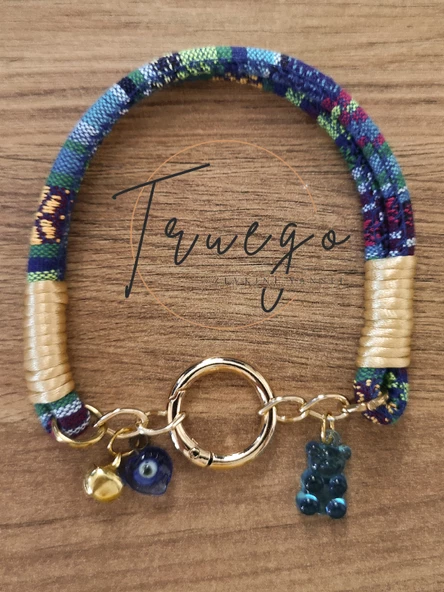 İkili Kedi Köpek Boyun Tasması Bohem Kedi Kolyesi Yaylı Kilit - Açık Mavi - 4