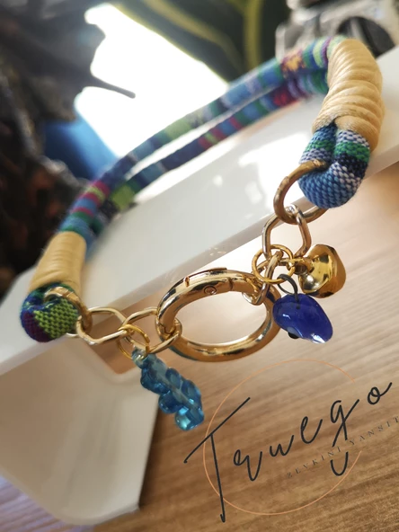 İkili Kedi Köpek Boyun Tasması Bohem Kedi Kolyesi Yaylı Kilit - Açık Mavi - 3