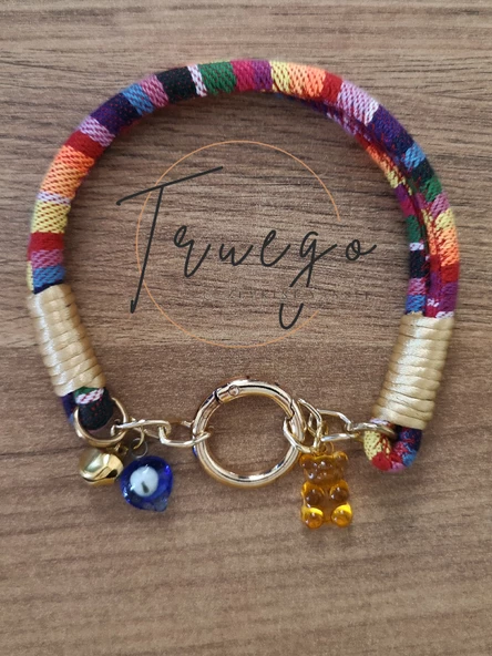 İkili Kedi Köpek Boyun Tasması Bohem Kedi Kolyesi Yaylı Kilit - Renkli - 3