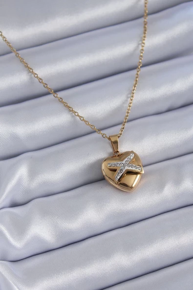 MuI MuI 316L Çelik Gold Renk Zirkon Detay Kalp Model Kadın Kolye