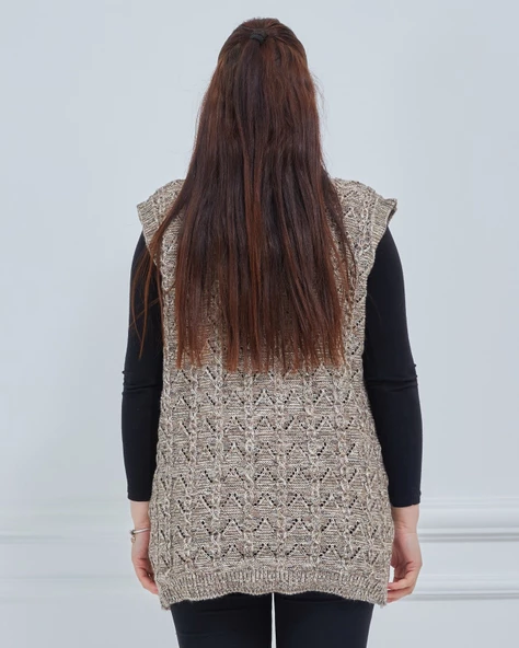 Kadın Kırçıllı Kazayağı Model Kalın Kışlık Örgü Cepli Triko Anne Yelek - 6