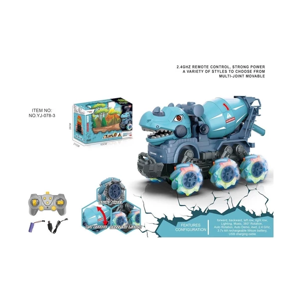 YJ-078-3 1:14 Uzaktan Kumandalı Full Fonksiyon 2.4G Dinozor Beton Mikseri -Vardem - Resim 2