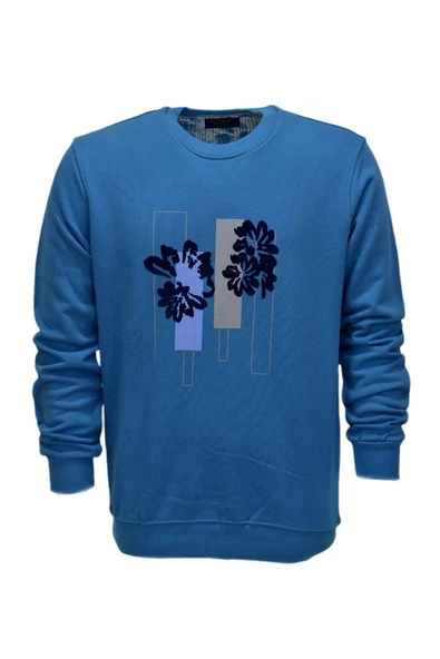 Erkek Baskılı Spor Sıfır Yaka Sweatshirt R2201 BGL-ST03191 - Resim 8