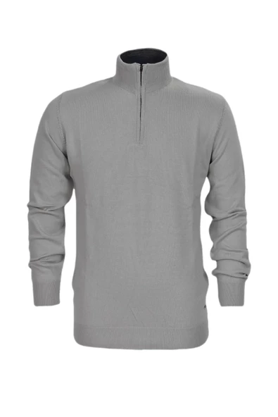 Erkek Spor Düz Fermuarlı Yaka Kazak R22949 BGL-ST03181 - Resim 6