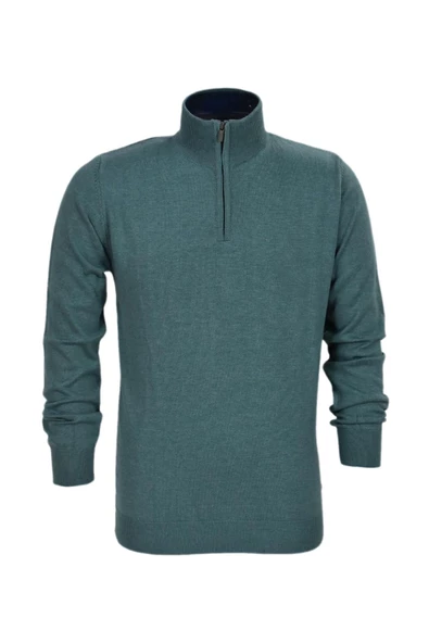 Erkek Spor Düz Fermuarlı Yaka Kazak R22949 BGL-ST03181 - Resim 4