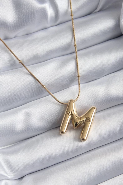 MuI MuI 316L Çelik Gold Renk Bubble "M" Harf Model Kadın Kolye