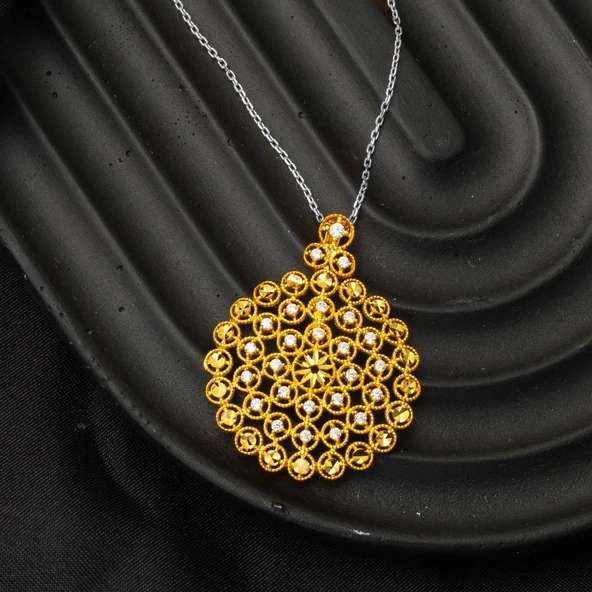 22 Ayar Yaşam Çiçeği Taşlı Altın Kolye Ucu - Resim 2