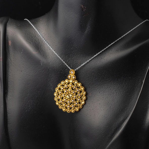 22 Ayar Yaşam Çiçeği Taşlı Altın Kolye Ucu - Resim 4