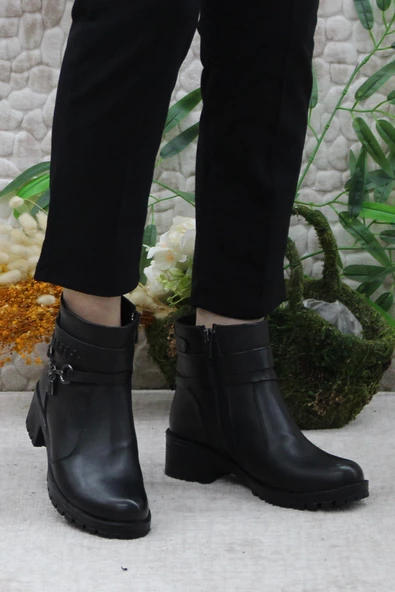 Mehmet Mete 42829 Siyah Orijinal Hakiki Deri İçi Kürklü Kaymaz Taban Kadın Bot - Resim 4