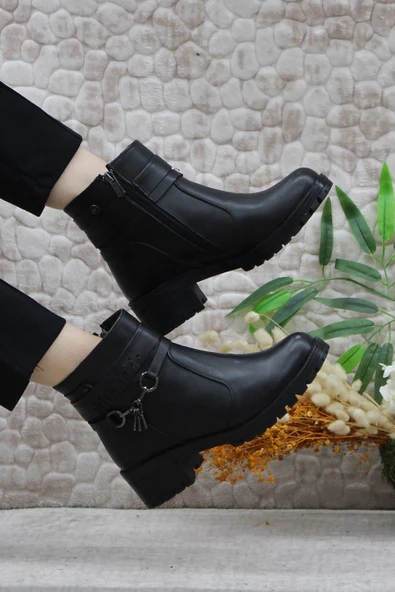 Mehmet Mete 42829 Siyah Orijinal Hakiki Deri İçi Kürklü Kaymaz Taban Kadın Bot - Resim 5