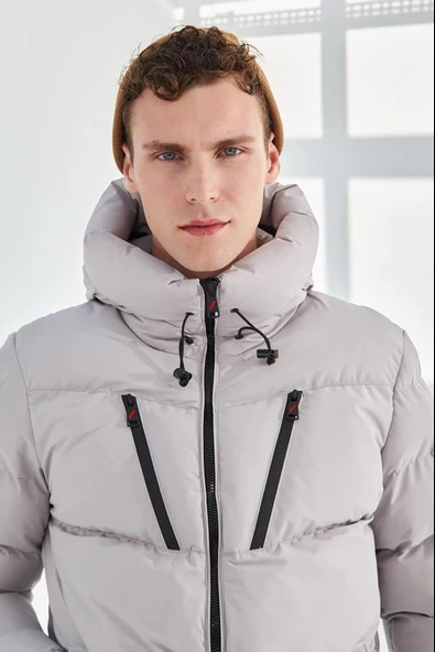 Su ve Rüzgar Geçirmez Erkek Kapüşonlu Şişme Mont-6440 - 2