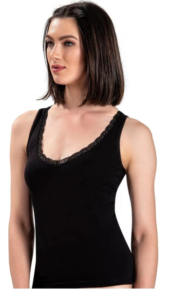 JİBER 617 BAYAN V YAKA GENİŞ ASKILI DANTELLİ ATLET 10 ADET - Resim 2