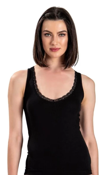 JİBER 617 BAYAN V YAKA GENİŞ ASKILI DANTELLİ ATLET 12 ADET - Resim 3