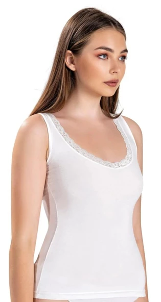 JİBER 617 BAYAN V YAKA GENİŞ ASKILI DANTELLİ ATLET 12 ADET - Resim 2