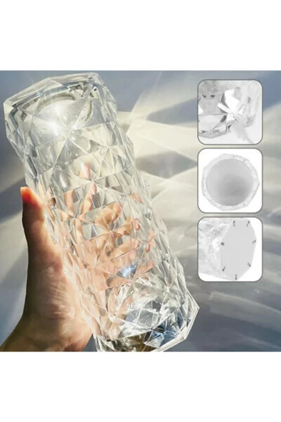 Projeksiyon Masa Lambası Kristal Elmas Led Dokunmatik Sensör Usb Şarj Masa Lambası - 4