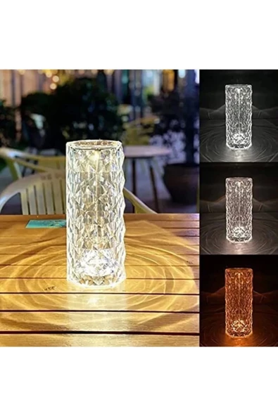 Projeksiyon Masa Lambası Kristal Elmas Led Dokunmatik Sensör Usb Şarj Masa Lambası - 5
