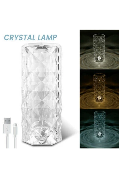 Projeksiyon Masa Lambası Kristal Elmas Led Dokunmatik Sensör Usb Şarj Masa Lambası - 2