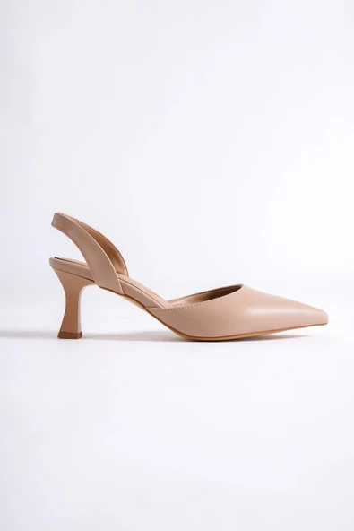 Arkası Açık Kısa Topuklu Ten Stiletto Ayakkabı - Pinpin - 2