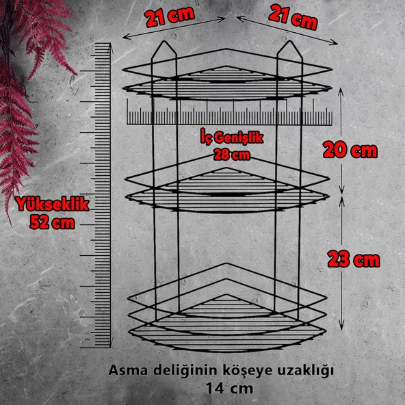 Banyo Duş Rafı Şampuanlık Köşelik Oval Siyah 3 Katlı Malzemelik Organizer Düzenleyici Mutfak Eşya Rafı - Resim 2
