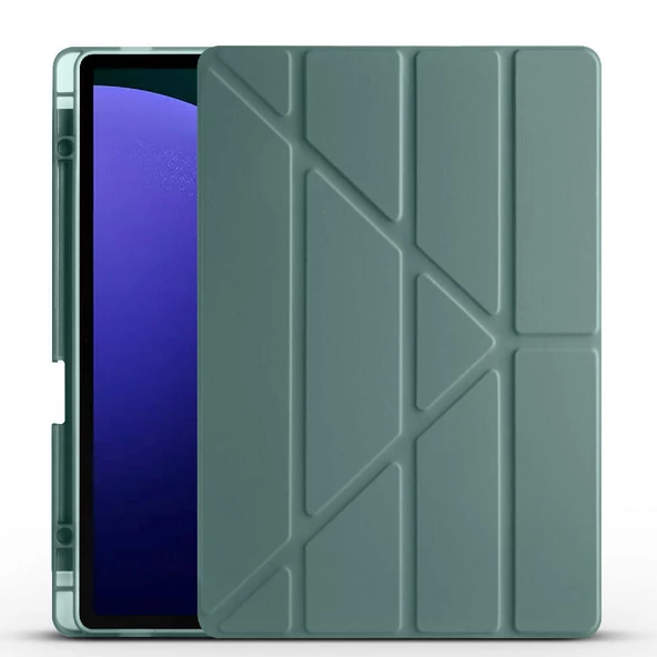 Galaxy Tab S9 Plus Kılıf Tri Folding Kalem Bölmeli Standlı Kılıf - Resim 8