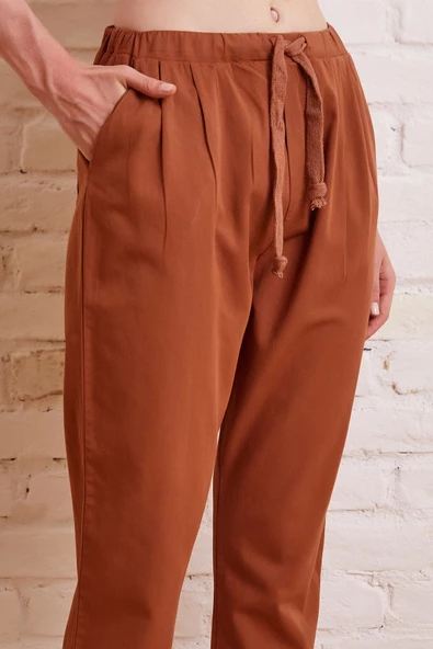 Beli İpli Salaş Gabardin Pantolon Kiremit - 5