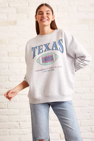 Şardonlu Texas Sweatshirt Gri - 5