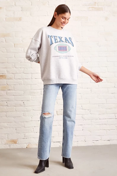 Şardonlu Texas Sweatshirt Gri - 4