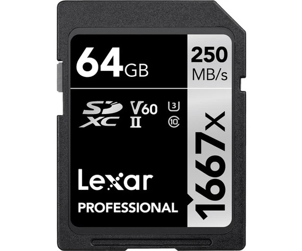 Lexar 64Gb 250Mb/s 1667x C10 V60 U3 UHS-II SDXC 4K Hafıza Kartı